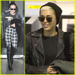 Miley Cyrus Flies with Pup Bean