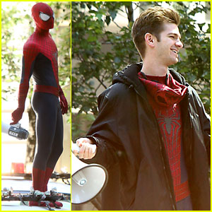 Andrew Garfield Stands on Cop Car for 'Spider-Man 2'