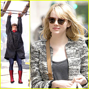 Emma Stone Dishes Beauty Secrets; Andrew Garfield Hangs Out on 'Spider-Man' Set