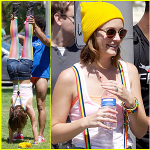 Leighton Meester: Handstand on 'Life Partners' Set!