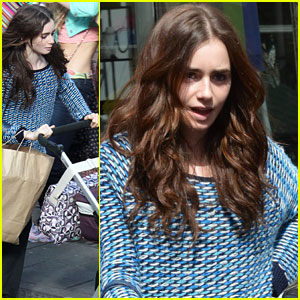 Lily Collins Pushes Stroller on 'Love, Rosie' Set