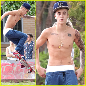 Justin Bieber Skateboards Shirtless in Sydney!