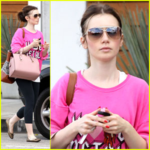 Lily Collins: Hot Pink for Personal Training Session