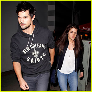 Taylor Lautner & Marie Avgeropoulos: Hollywood Dinner Date Duo!