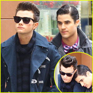 Darren Criss Leans on Chris Colfer's Shoulder While Filming 'Glee'