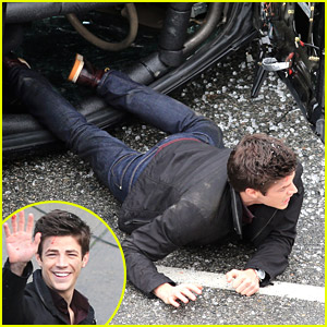 Grant Gustin Films Smoky Car Crash Scene for 'The Flash'