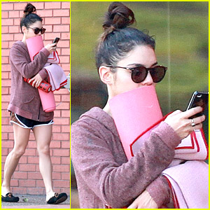 Vanessa Hudgens Almost Blends Into Brick Wall On Way to Yoga Class