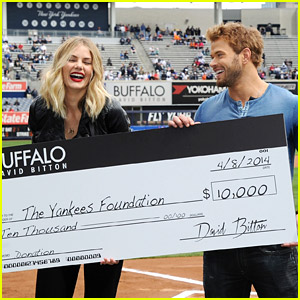 Kellan Lutz & Model Tori Praver Present Yankees Foundation with 10K!