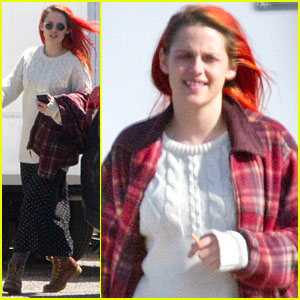 Kristen Stewart Sports Bright Red Hair on 'American Ultra' Set