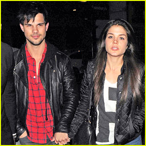 Taylor Lautner & Marie Avgeropoulos Wear Matching Black Jackets in London