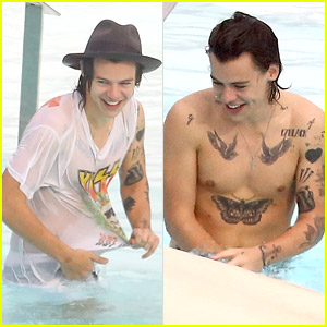 Harry Styles Shows Off Tattoos; Gets Tossed Into Pool in Rio