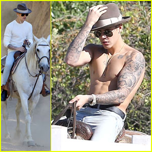 Justin Bieber Goes Shirtless While Riding Horseback!