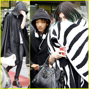 Kylie Jenner & Jaden Smith Arrive in Paris After Reportedly Kissing at Kim & Kanye's Wedding!