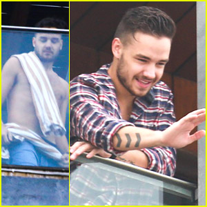Shirtless Liam Payne Blows Kisses To Fans From Hotel Balcony