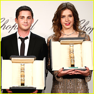 Logan Lerman & Adele Exarchopoulos Receive Trophe Chopard at Cannes 2014