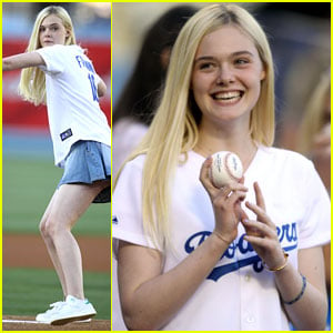 Elle Fanning is a Natural! Throws Out First Pitch at Dodgers Game!