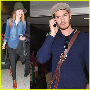 Emma Stone & Andrew Garfield Land Separately at LAX Airport