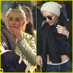 Miley Cyrus Dons Red Face Paint in Barcelona!