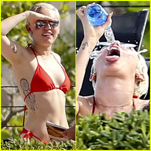 Miley Cyrus Flaunts Her Bikini Body Poolside in Barcelona!