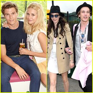 Pixie Lott & Jamie Campbell Bower Lounge with Evian during Wimbledon Opening Day