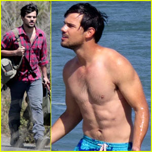 Taylor Lautner Gets Shirtless at the Beach for 'Run the Tide'!
