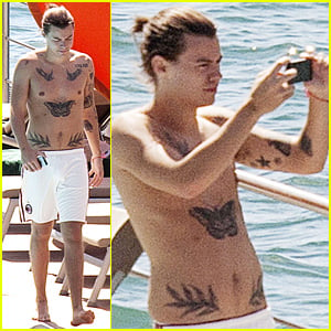 Harry Styles Rocks a Ponytail While Lounging Shirtless Poolside in Italy