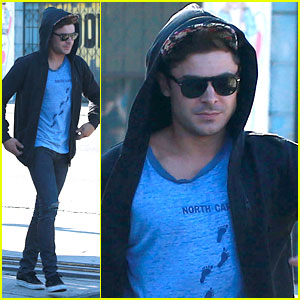 Zac Efron Wears His Hoodie Over His Hat at Lunch