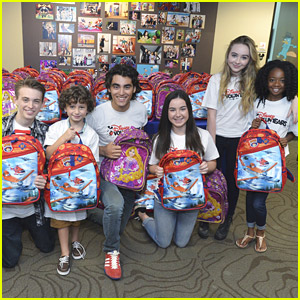 Girl Meets World's Sabrina Carpenter & August Maturo Stuff Backpacks with Disney VoluntEARS