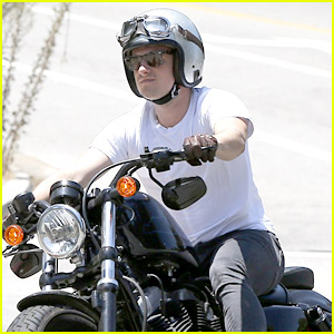 Josh Hutcherson Rides Off On His Motorcycle on a Hot Day