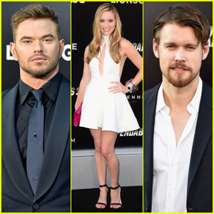 Kellan Lutz & Chord Overstreet Both Sport Navy Blue at 'Expendables 3' Hollywood Premiere