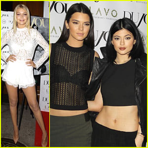 Kendall & Kylie Jenner Show Major Skin at DuJour Mag Party with Gigi Hadid