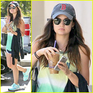 Lucy Hale Picks Up Coffee Before Hollister Twitter Q&A Session