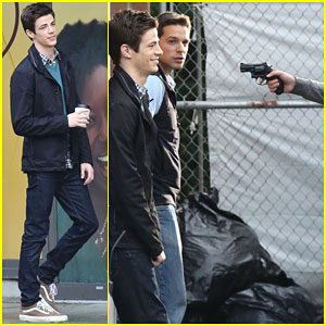 Grant Gustin Gets Held at Gunpoint on 'The Flash' Set!