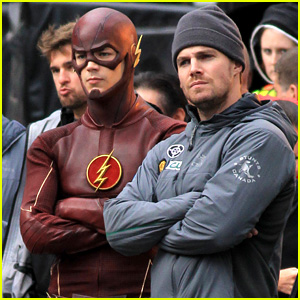Grant Gustin & Stephen Amell Film 'The Flash' & 'Arrow' Crossover - See the Pics!