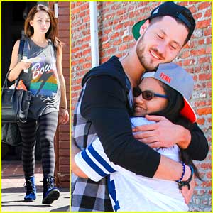 Val Chmerkovskiy Hugs It Out With A Fan After DWTS Practice with Janel Parrish