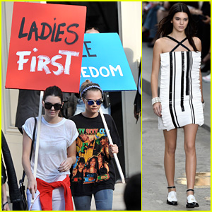 Kendall Jenner & Cara Delevingne Hold Protest Signs After Walking for Karl Lagerfield