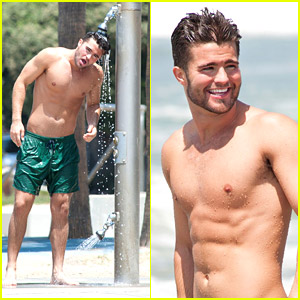 Shirtless Spencer Boldman Plays Around in the Pacific; Admits Crush on Selena Gomez