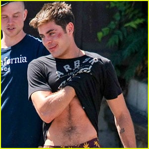 Zac Efron Lifts Up His Shirt, Shows Off Abs on Set!