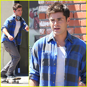 Zac Efron Skateboards His Way To 'We Are Your Friends' Set