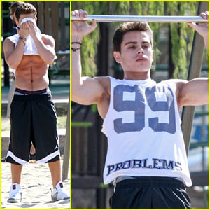 Jake T. Austin Flashes Major Ab Action While Working Out in the Park