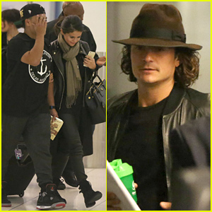 Selena Gomez Walks Steps Ahead of Orlando Bloom at the Airport