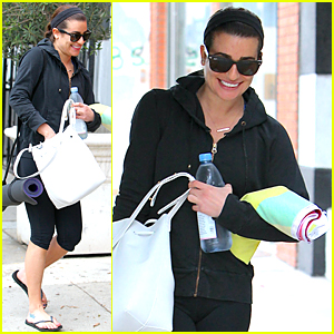 Lea Michele Looks Like the Happiest Person Before Her Yoga Workout