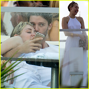 Miley Cyrus Looks So Happy to Get Kiss From Boyfriend Patrick Schwarzenegger
