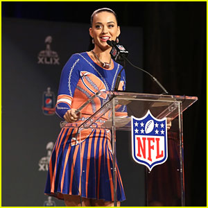 Katy Perry is Covered in Footballs for the Super Ball Press Conference!