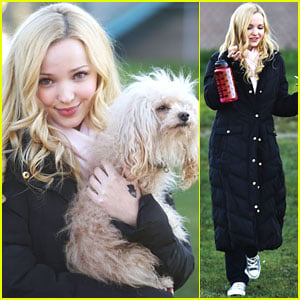 Dove Cameron Cuddles With Dog on 'Monsterville' Set