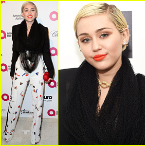 Miley Cyrus Goes Glam for Elton John's Oscars 2015 Party