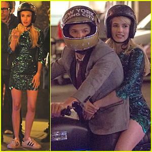 Emma Roberts Goes Sparkling Green For 'Nerve' Motorcycle Scene