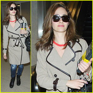 Emmy Rossum Flies Back To Los Angeles After Lilly Pulitzer Launch