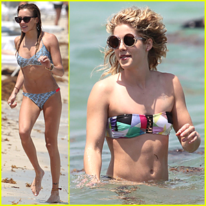 Bikini-Clad Katie Cassidy & Emily Bett Rickards Go For a Dip in Miami