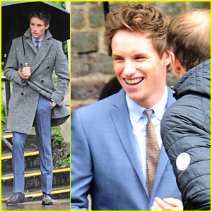 Eddie Redmayne Stays Out Of The Rain On Photo Shoot in London